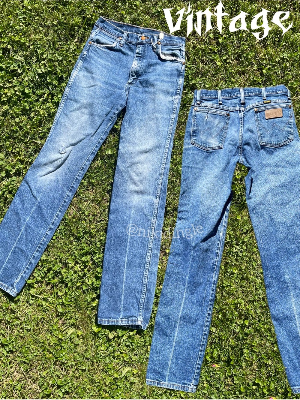 Vintage Wrangler Denim Wallet fade Cowboy Jeans 31x34 28x31 Distressed Faded